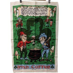 Vintage Linen Irish Coffee Tea Towel Wall Hanging Woven‎ Recipe Caldron